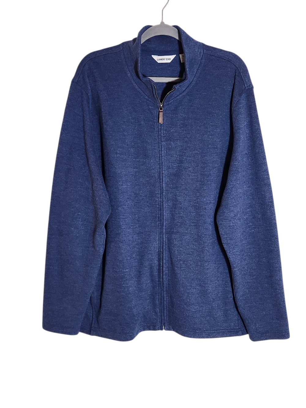 Lands' End Blue Full Zip Mock Neck Sweater with Pockets Size XL